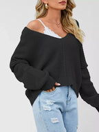 Waffle Knit Dropped Shoulder Sweater (7)