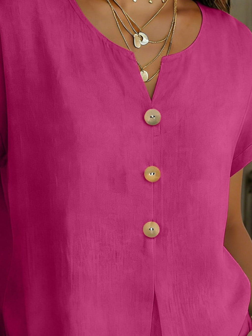 Decor Button Short Sleeve Blouse (2)