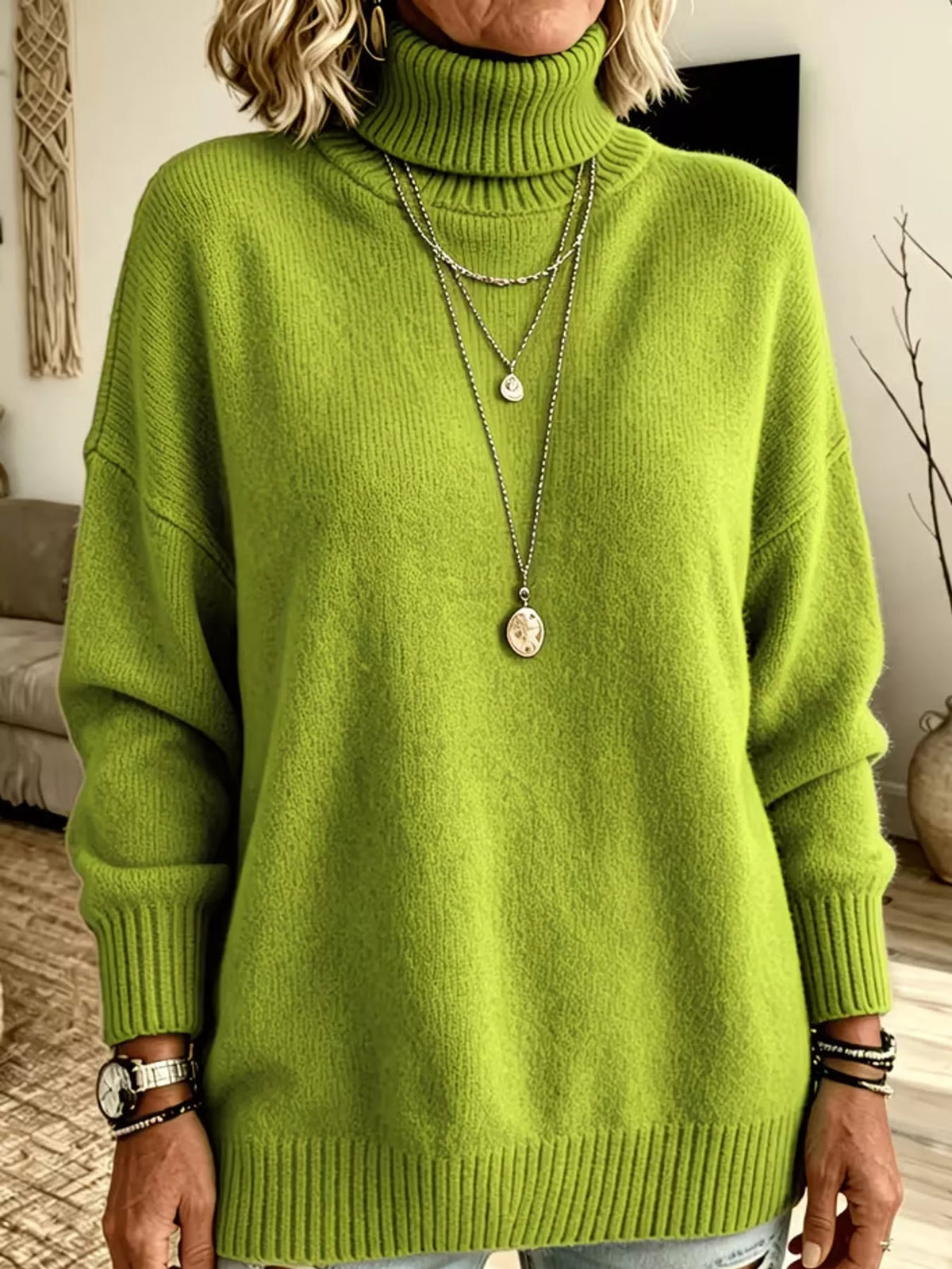 Turtleneck Dropped Shoulder Sweater (2)