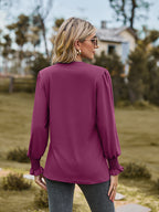 Notched Neck Flounce Sleeve Blouse (21)