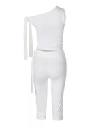 Tied One Shoulder Top Capris Set (5)