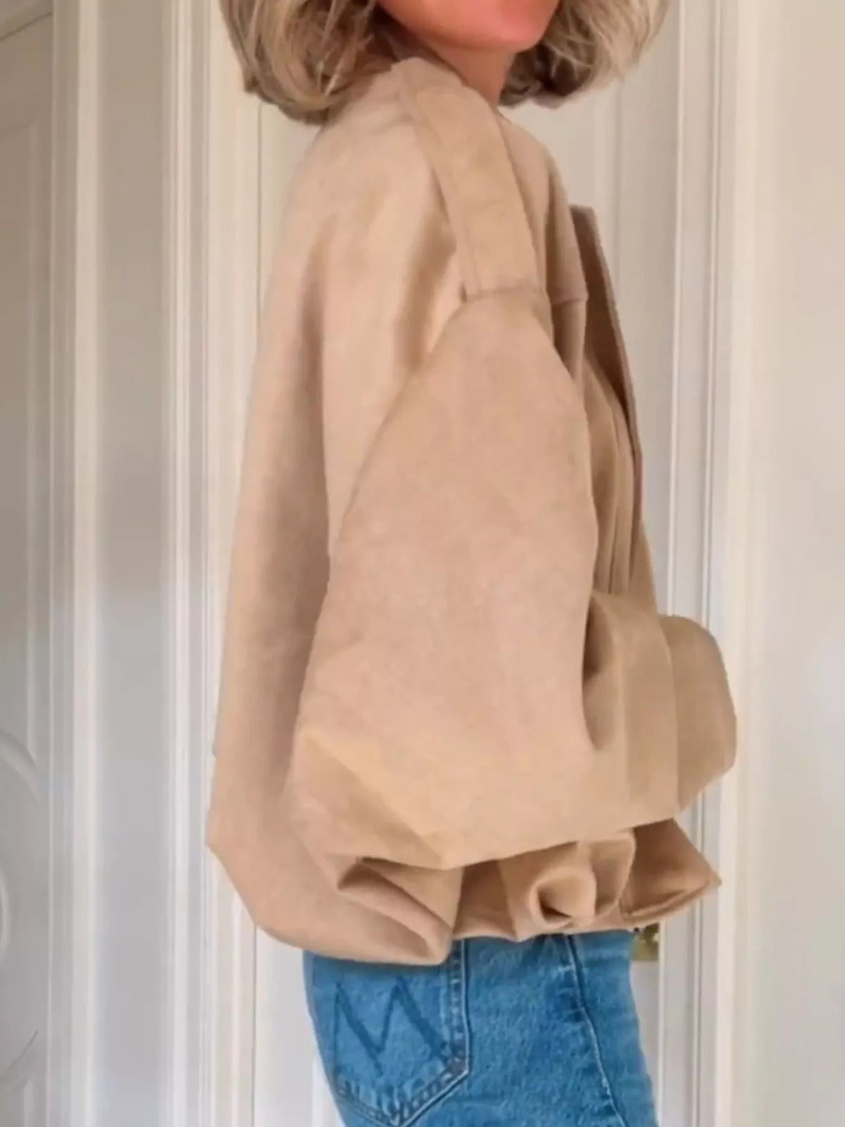 Zip Up Dropped Shoulder Suede Jacket (4)