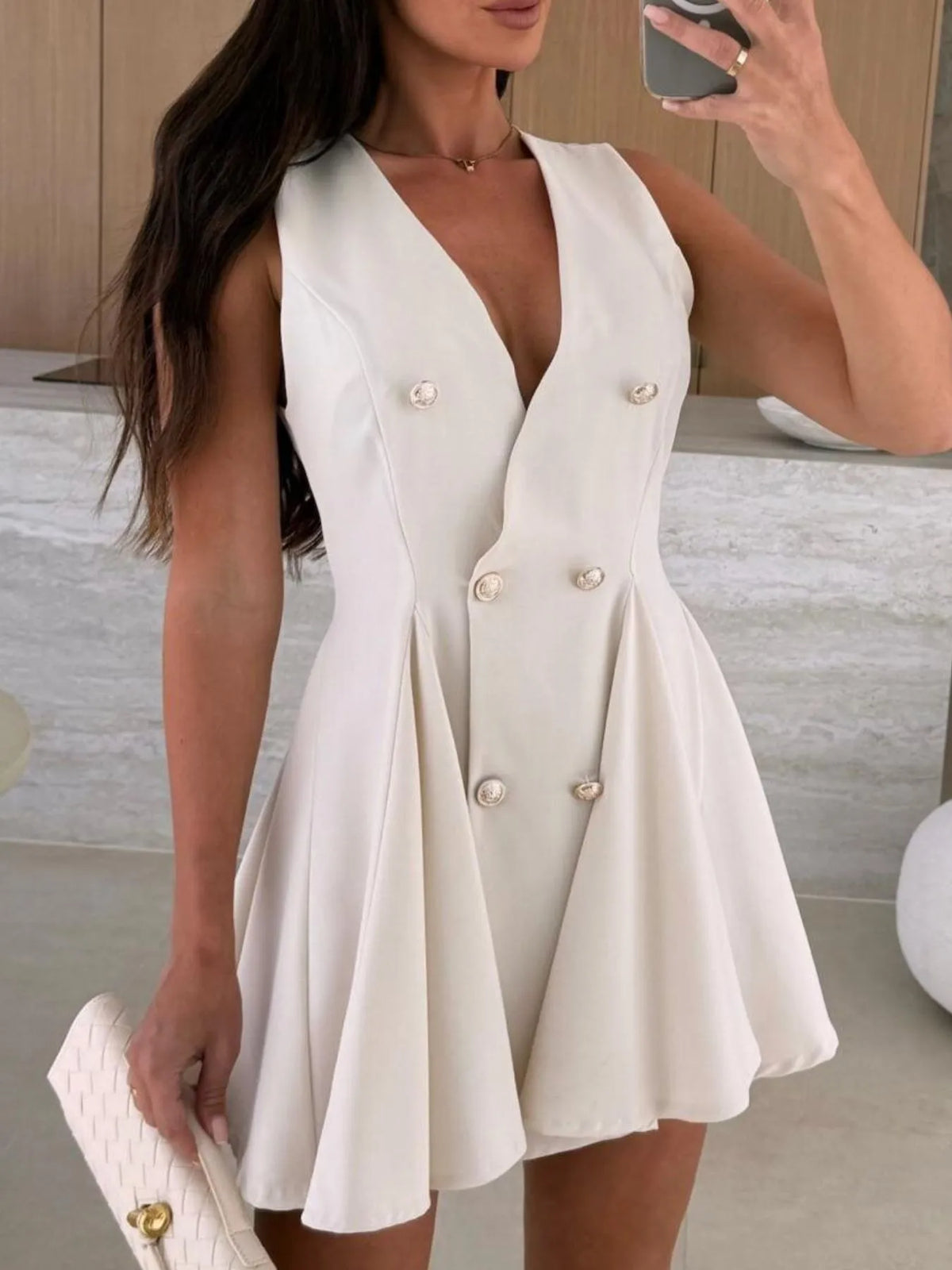 Sleeveless Double-breasted Mini Dress (4)