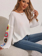 Crochet Flower Long Sleeve Sweater (4)