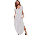 Striped V-neck Dress variant CJNSSYLY04473-White-L|CJNSSYLY04473-White-S|CJNSSYLY04473-White-XL|CJNSSYLY04473-White-M