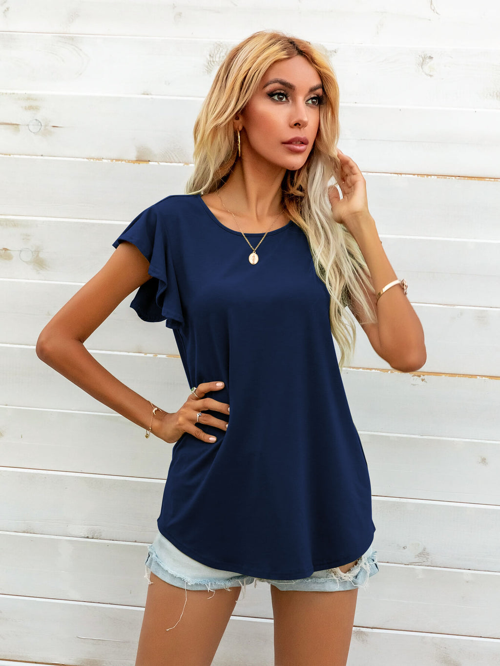 Round Neck Butterfly Sleeve Top (15)