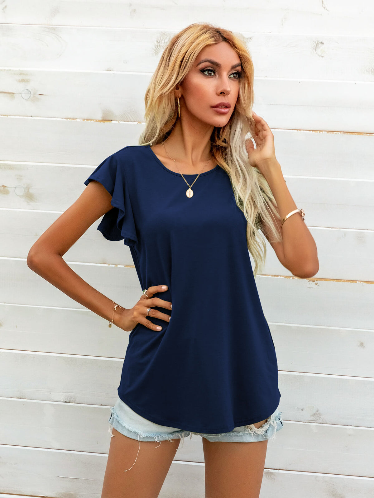 Round Neck Butterfly Sleeve Top (15)