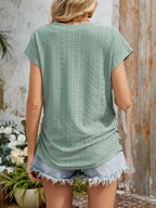 Eyelet V-neck Short Sleeve Top (14)