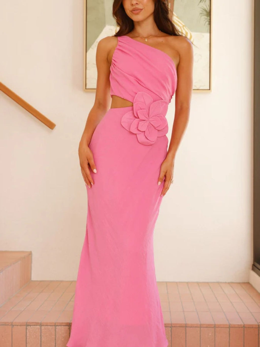 One-shoulder Floral Cutout Dress (6)
