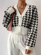 Houndstooth V-neck Button Up Cardigan (15)