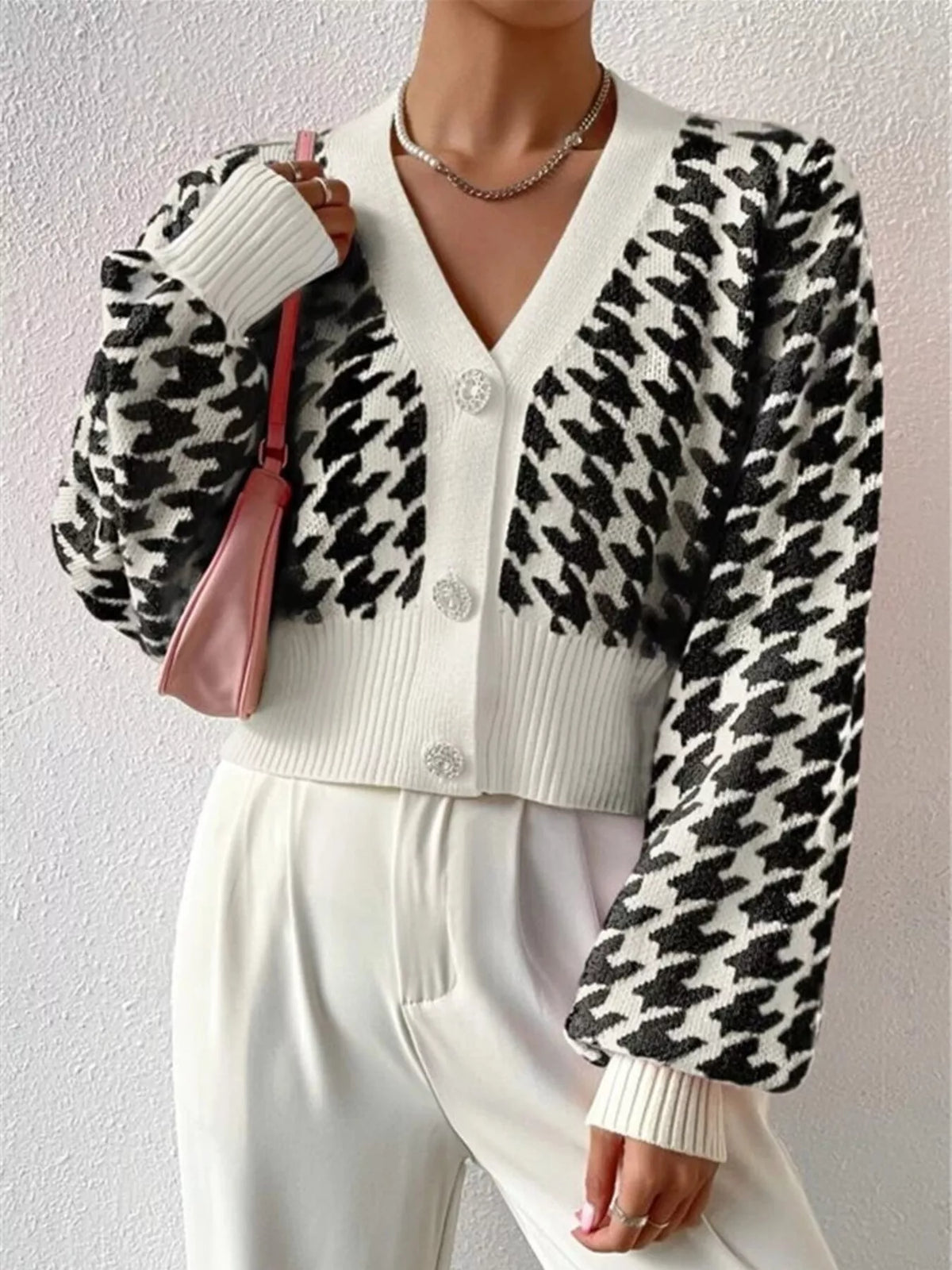 Houndstooth V-neck Button Up Cardigan (15)