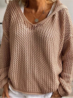 Openwork Hooded Long Sleeve Sweater (3)
