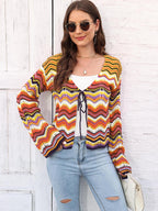 Striped Openwork Tied Cardigan (4)