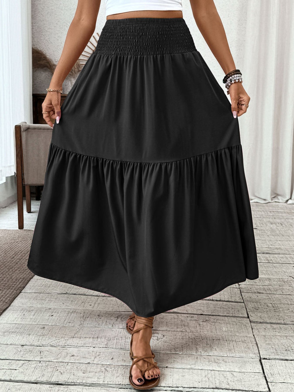 Smocked Waist Tiered Skirt (12)