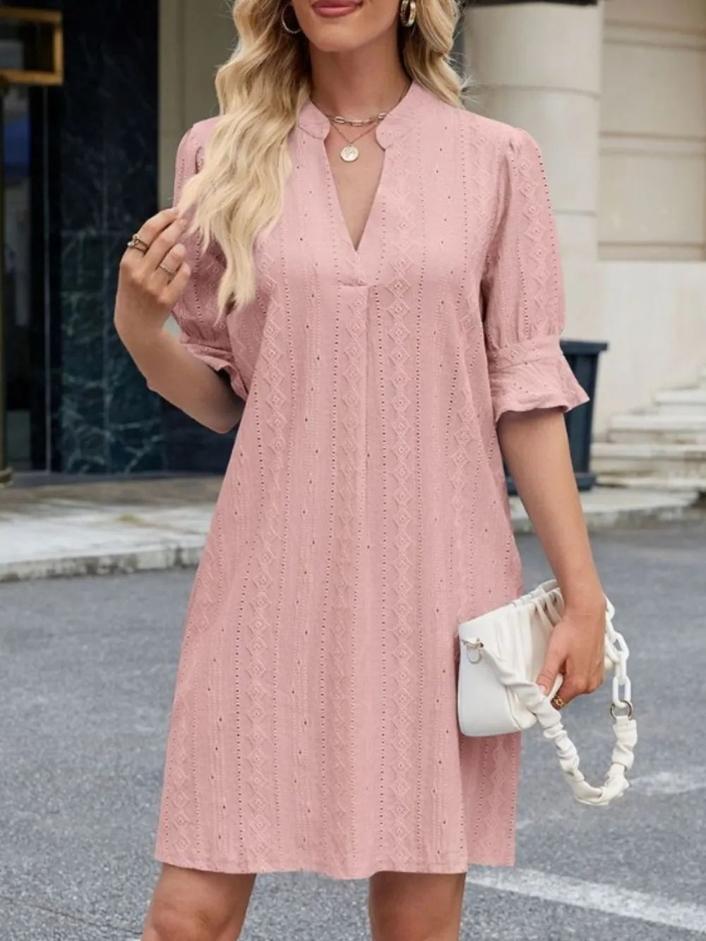 Eyelet Flounce Sleeve Mini Dress (3)
