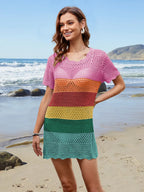 Openwork Round Neck Short Sleeve Cover-up (3)