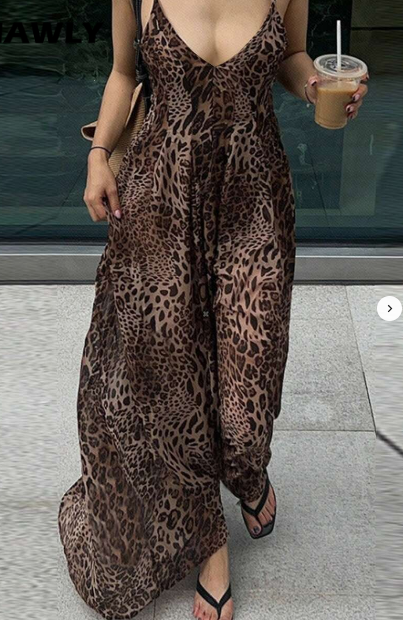 Women's Summer Fashion Leopard Print Spaghetti Strap Dress (3)