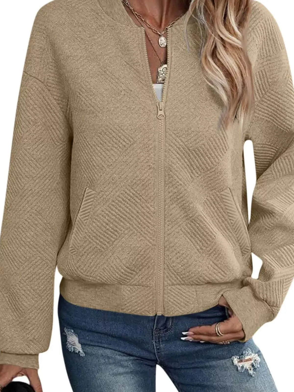 Textured Knit Zip-up Jacket (29)