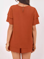 Ruffle Sleeve Top Shorts Two-piece Set (7)
