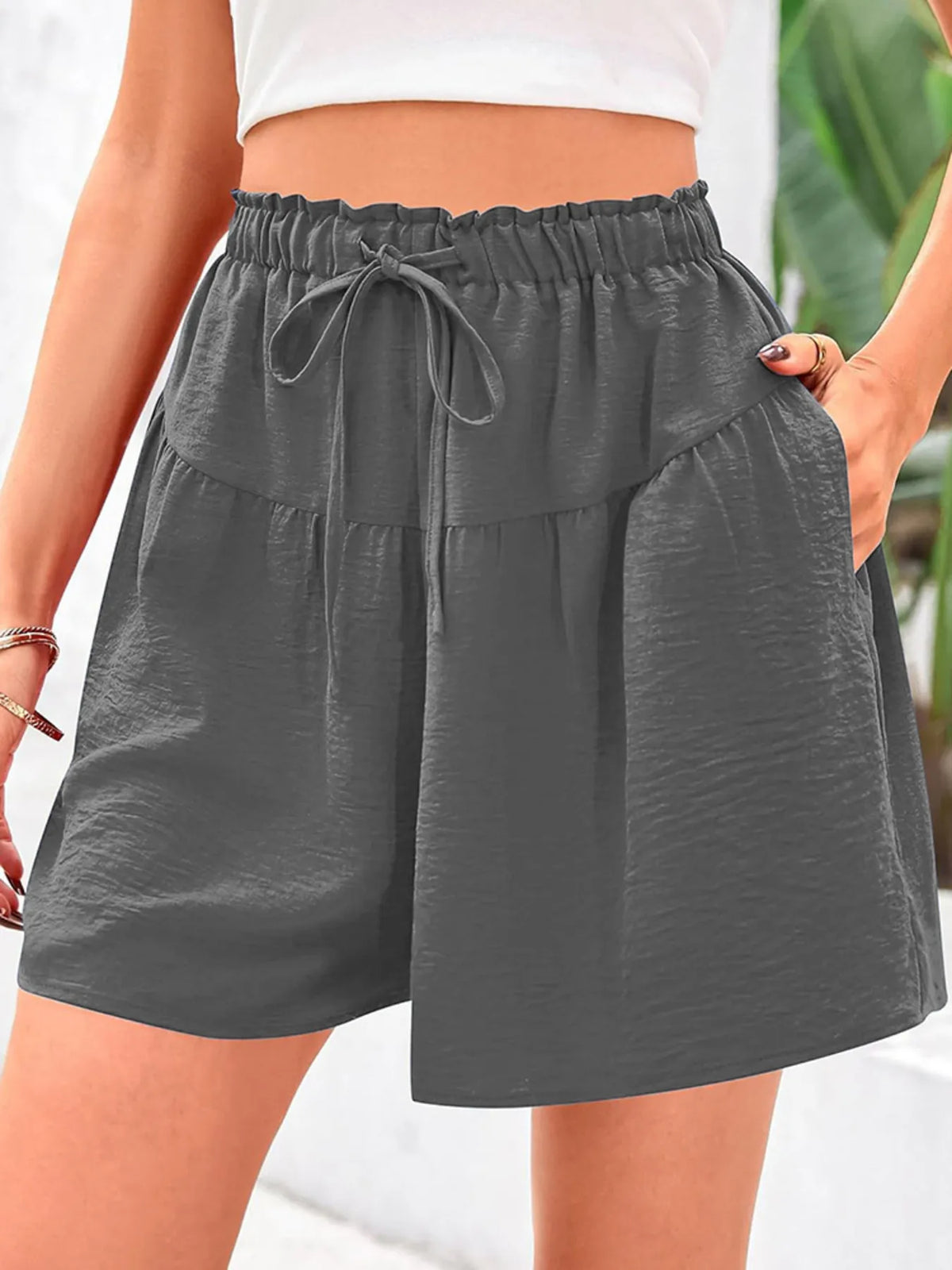 Full Size Casual Drawstring High Waist Relaxed Shorts Plus (13)
