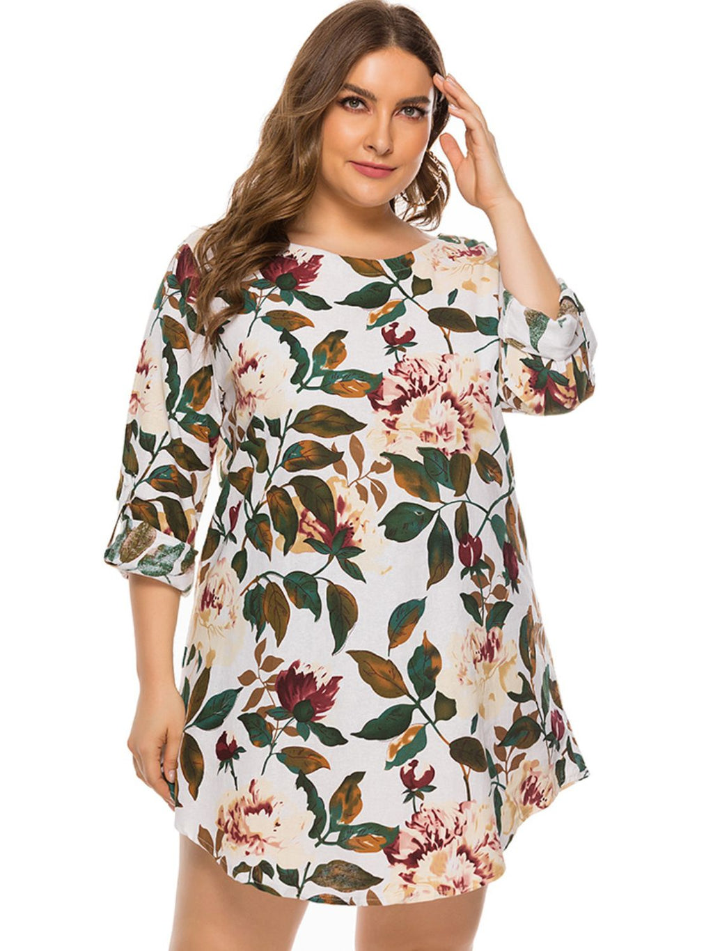 Full Size Floral Long Sleeve Mini Dress (3)