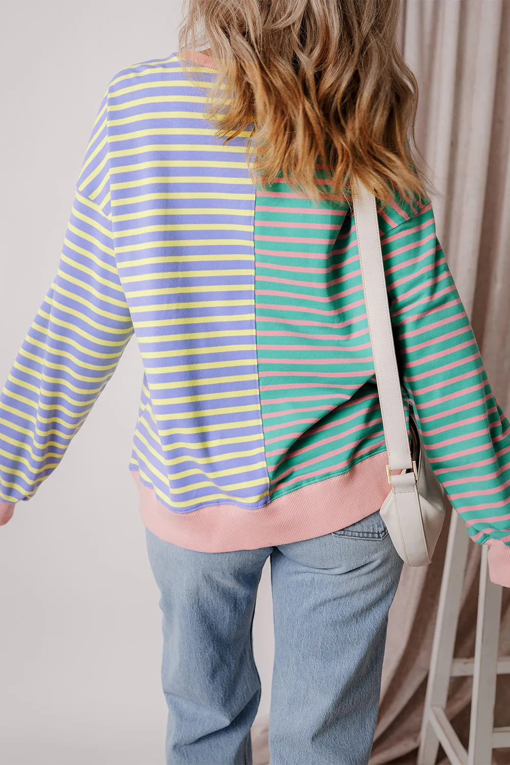 Contrast Stripes Round Neck Long Sleeve Sweatshirt (5)