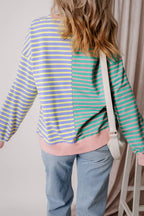 Contrast Stripes Round Neck Long Sleeve Sweatshirt (5)