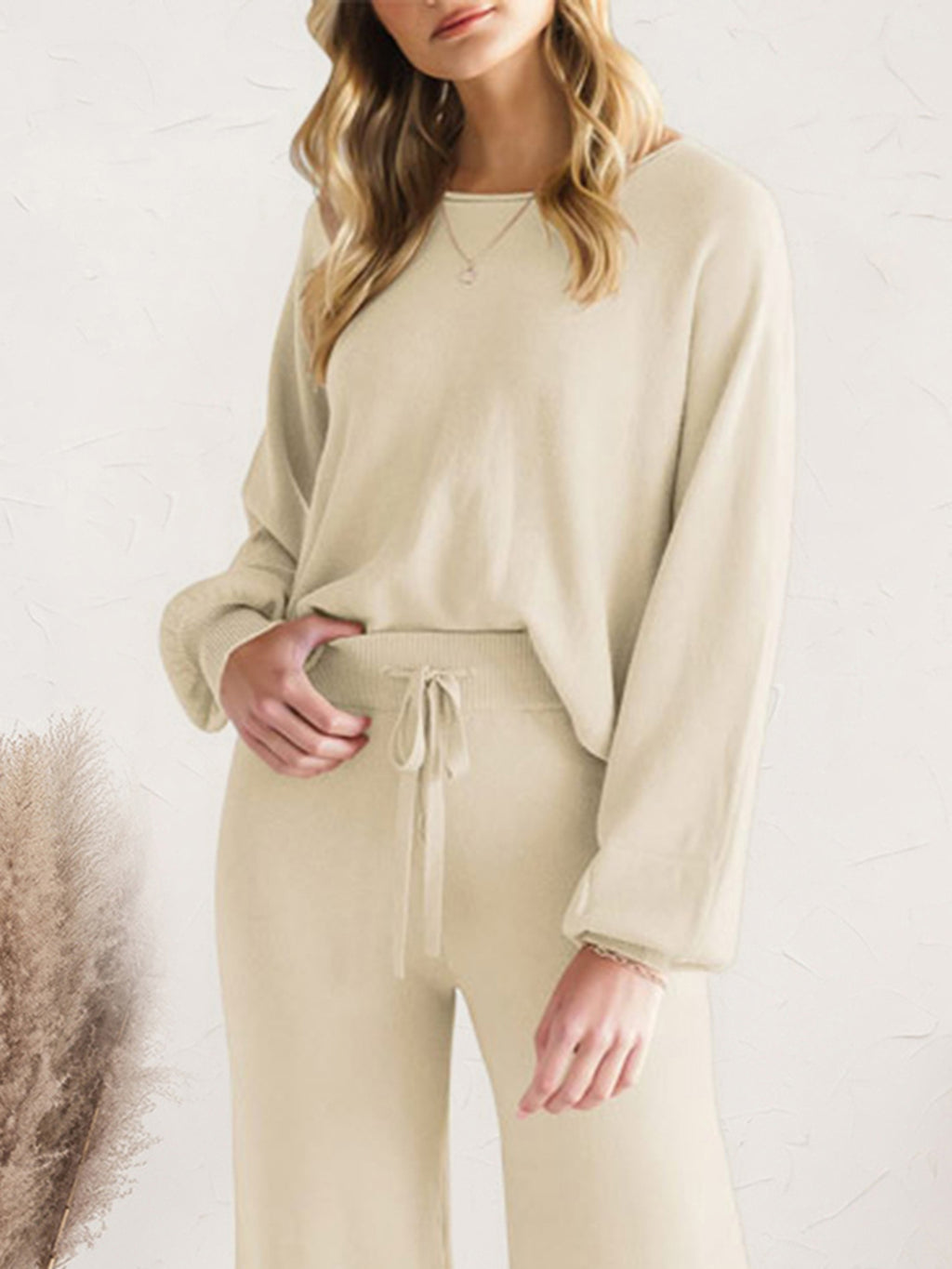 Long Sleeve Lounge Top Drawstring Pants Set (17)