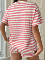 Striped Round Neck Top Shorts Set (15)