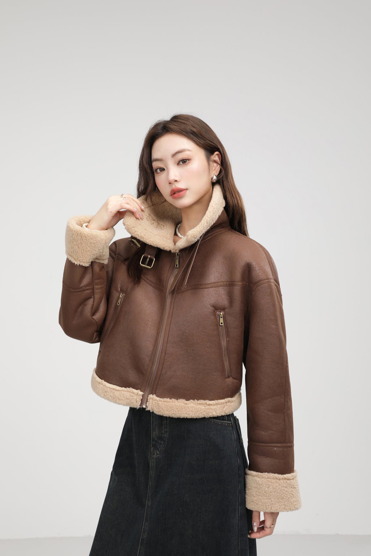 Stand Collar Fur Integrated Lamb Short Coat photo 10