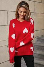 Heart Round Neck Dropped Shoulder Sweater (8)