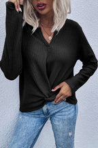 Twist Front Long Sleeve Waffle Knit Top (2)