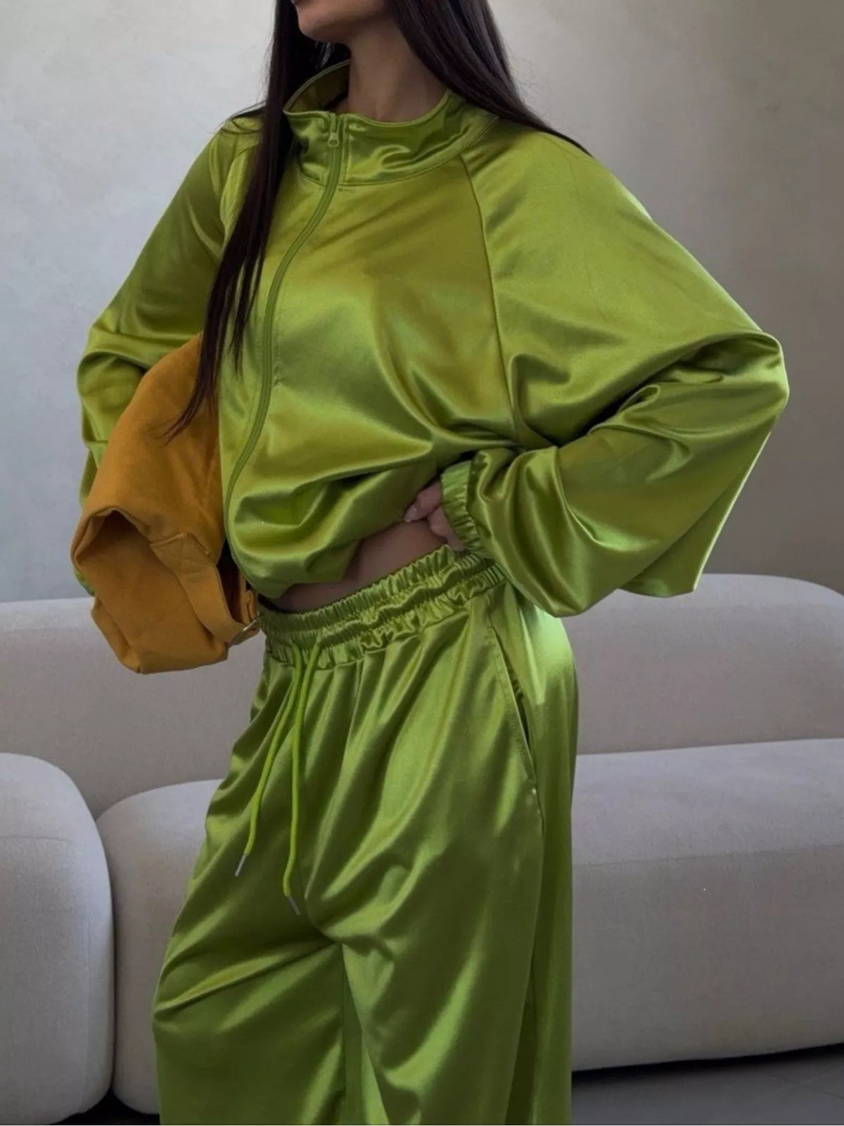 Zip Up Raglan Sleeve Jacket Pants Set