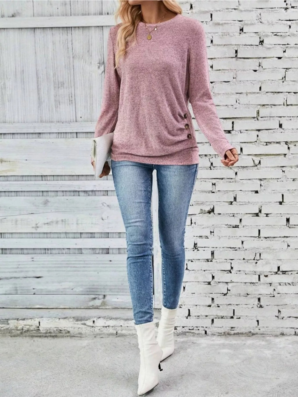 Casual Decor Button Long Sleeve T-shirt (12)