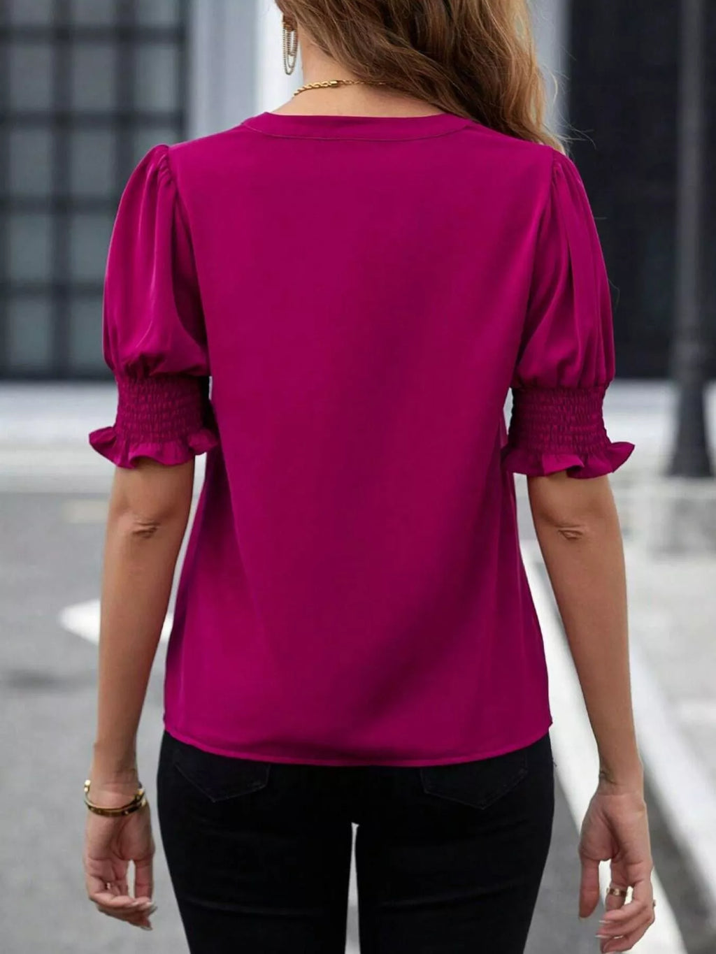 Notched Half Sleeve Blouse (23)