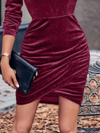 Velvet Cowl Neck Ruched Bodycon Dress (3)