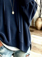 Drawstring Ribbed Knit Hoodie (2)
