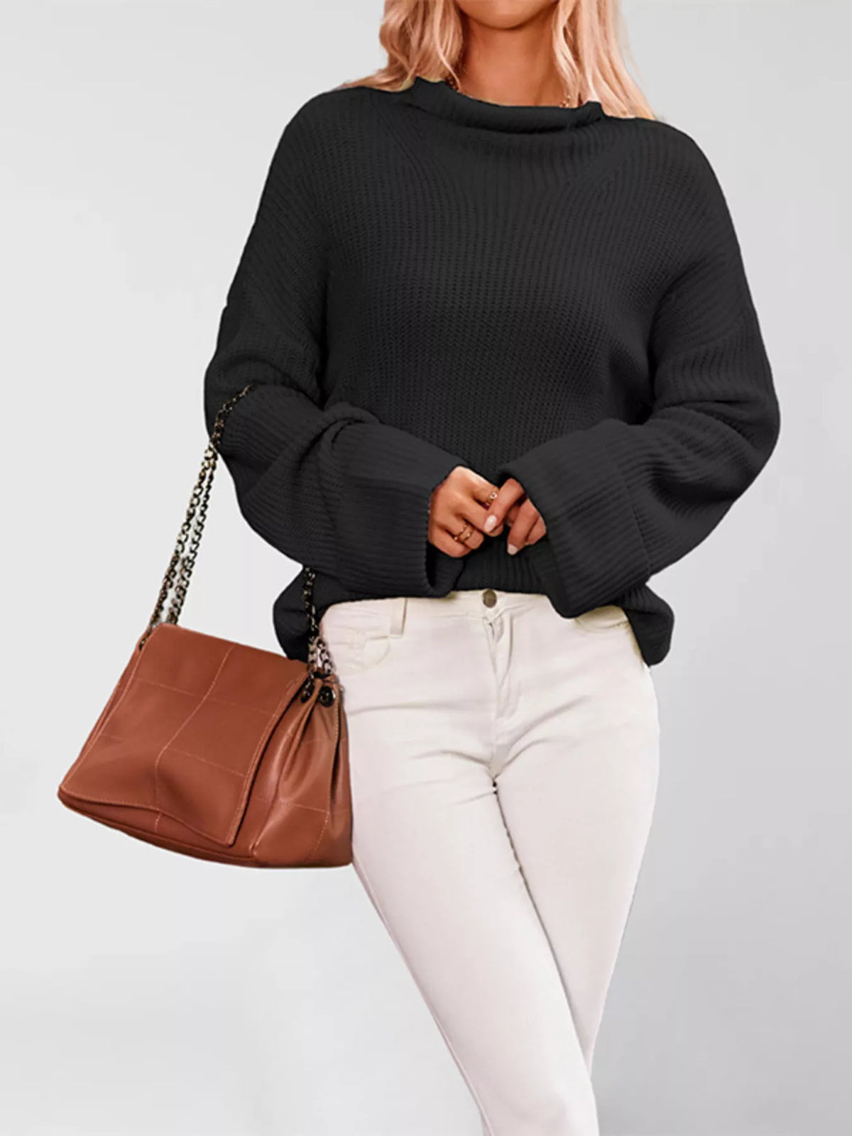Mock Neck Dropped Shoulder Sweater (5)