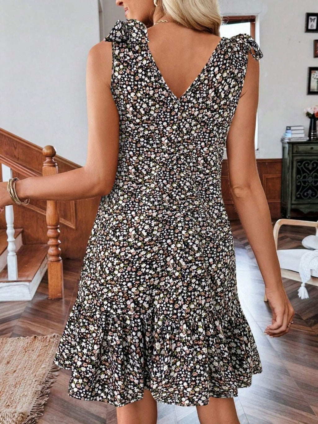 Floral Print Tie Strap Ruffle Hem Mini Dress (12)