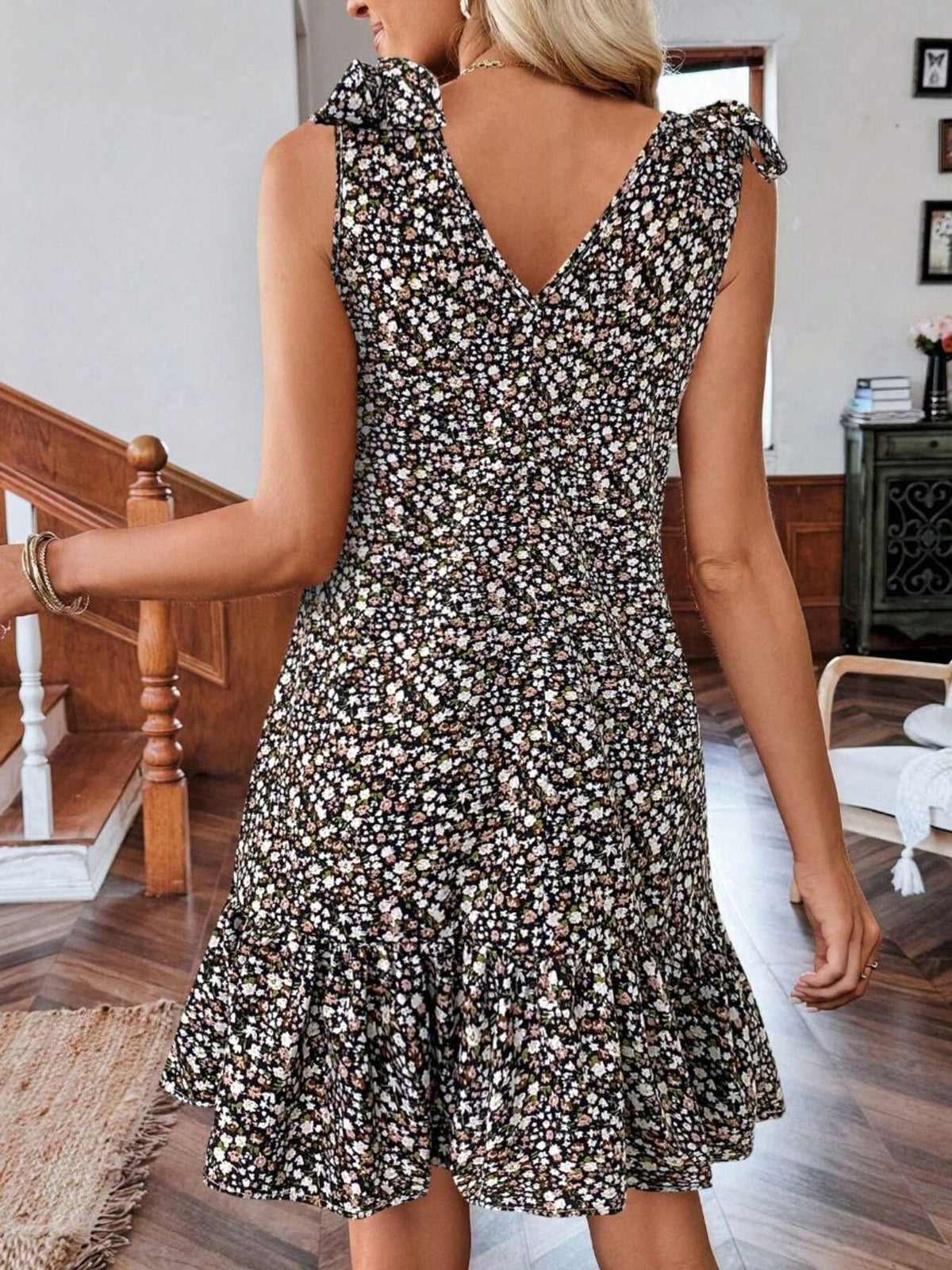 Floral Print Tie Strap Ruffle Hem Mini Dress (12)