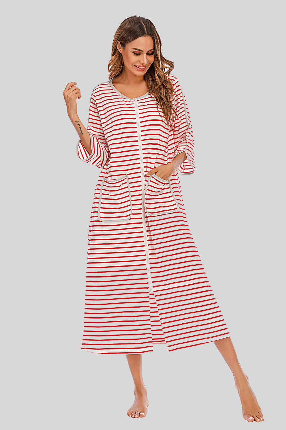 Round Neck Three-quarter Sleeve Midi Night Dress (10)