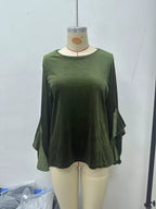 Velvet Round Neck Ruffle Sleeve Top (2)