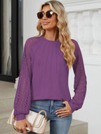 Round Neck Lace Long Sleeve Top (6)