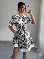 Floral Print Button-front Shirt Dress