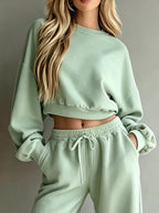 Round Neck Cropped Sweatshirt Wide-leg Pants (23)