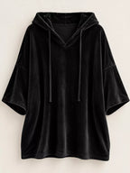 Full Size Velvet Half Sleeve Hoodie Drawstring Plus (4)