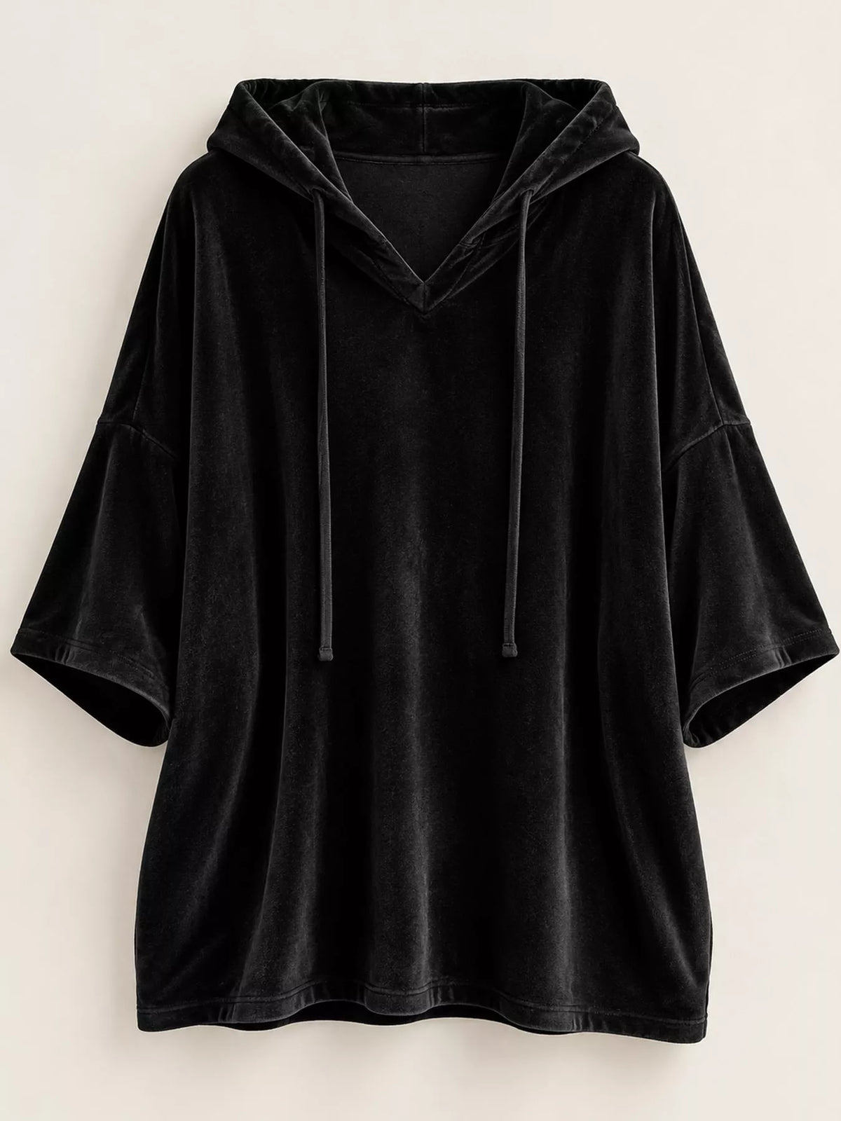 Full Size Velvet Half Sleeve Hoodie Drawstring Plus (4)