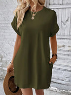 Pocketed Round Neck Short Sleeve Dress (11)