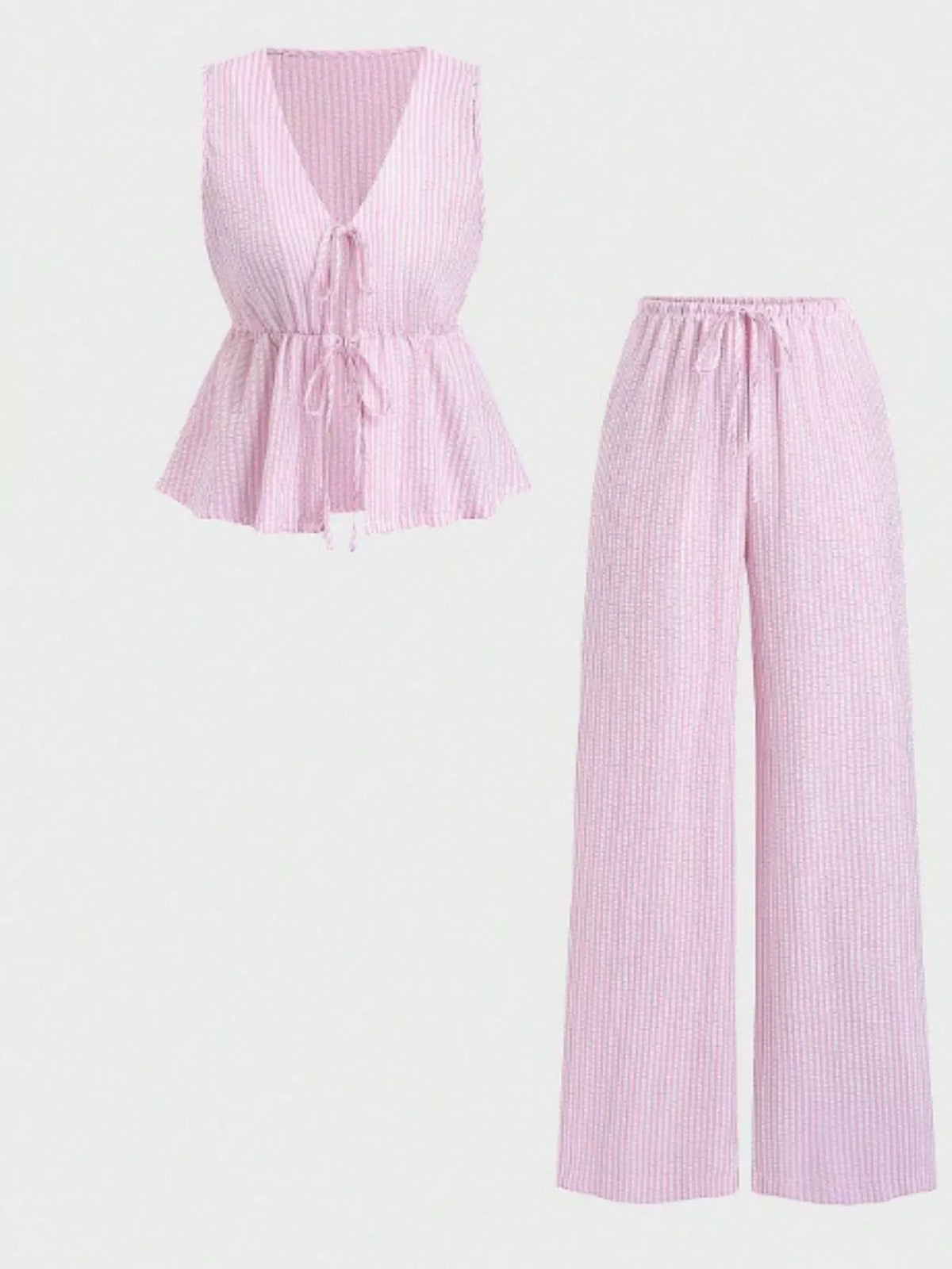 Striped Tie-front Sleeveless Top Pants Set (9)