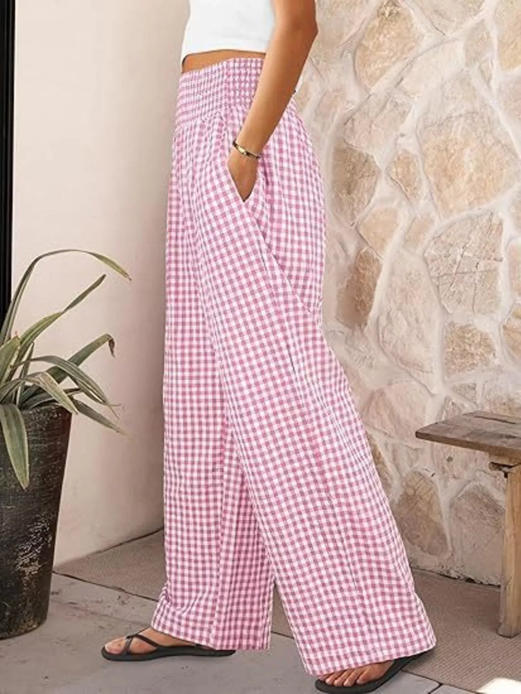 Gingham Wide-leg Pants (6)